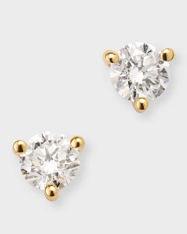 18K Yellow Gold Round Diamond Stud Earrings, 0.48tcw